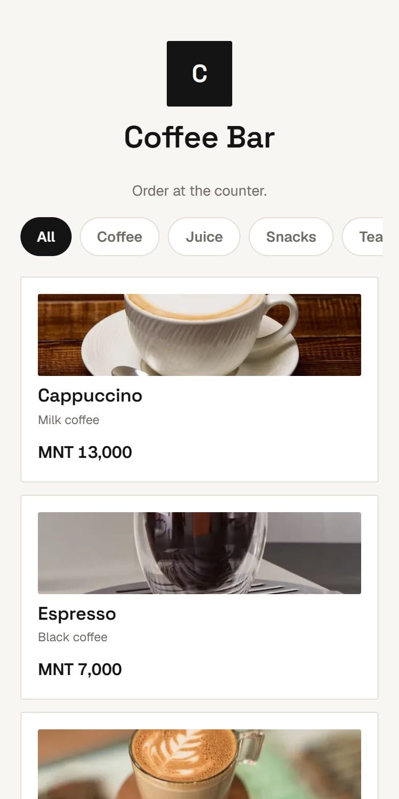 A guest's phone showing the menu they scanned